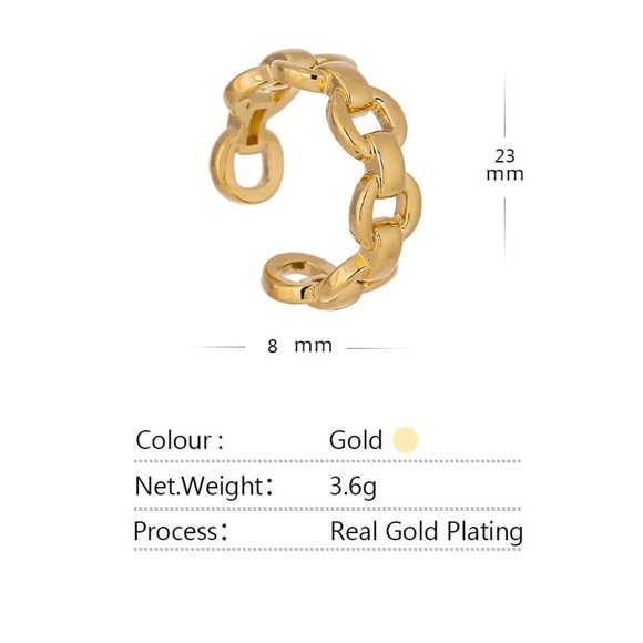 NEW 18K Gold Plated Link Chain Adjustable Ring 0 - Picture 5 of 5